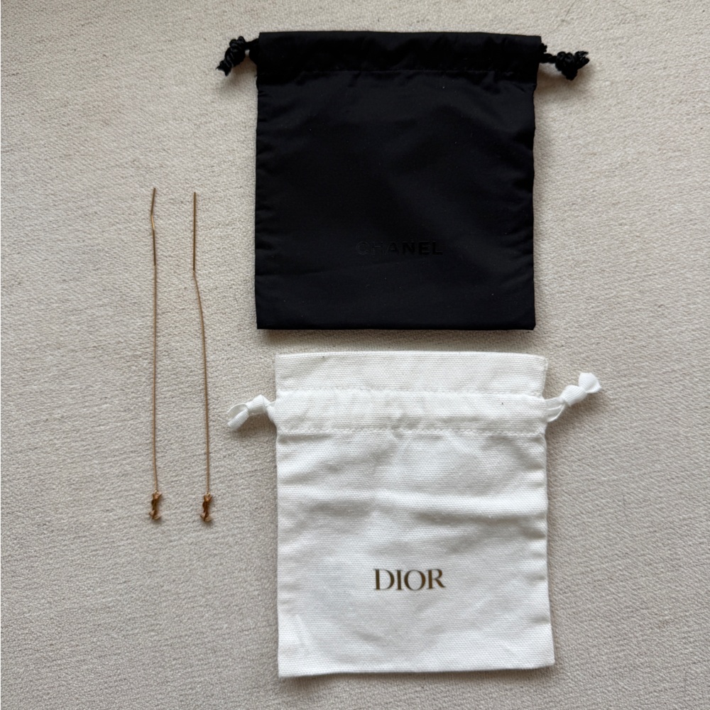 YSL Threader Earrings + Chanel & Dior Drawstring Pouch